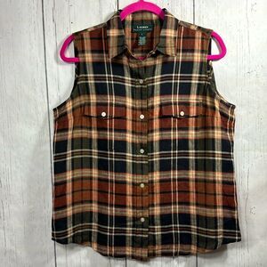Lauren Ralph Lauren Plaid Sleeveless Blouse - Black and Brown